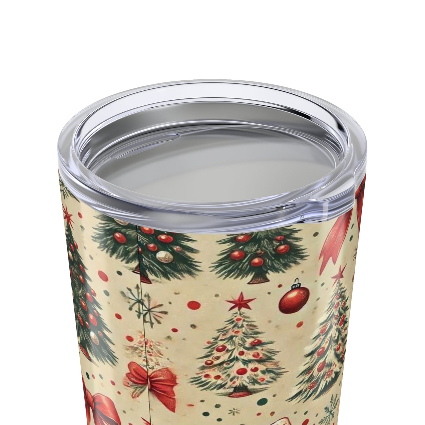 20oz Christmas Tumbler — Vintage Tree & Red Bow Holiday Travel Cup