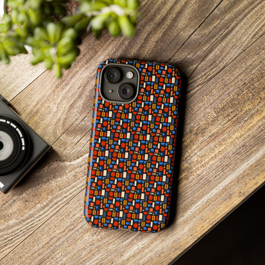 Geometric Retro Mosaic Tough Phone Case — Durable Colorful Protective Cover
