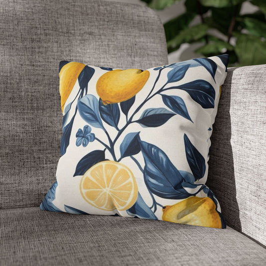 Lemon Grove Decorative Pillowcase — Yellow Citrus Botanical Throw Pillow Cover