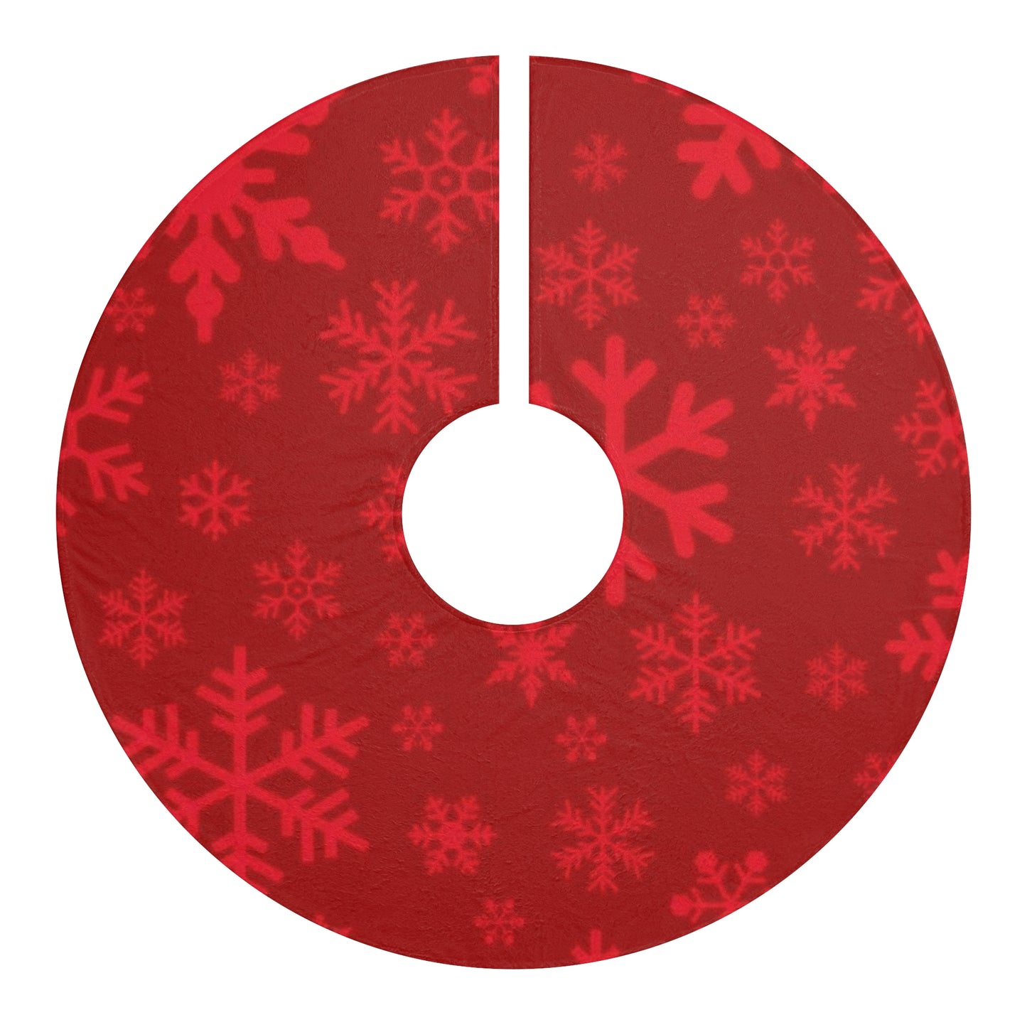 Red Snowflake Christmas Tree Skirt – Plush Holiday Tree Mat
