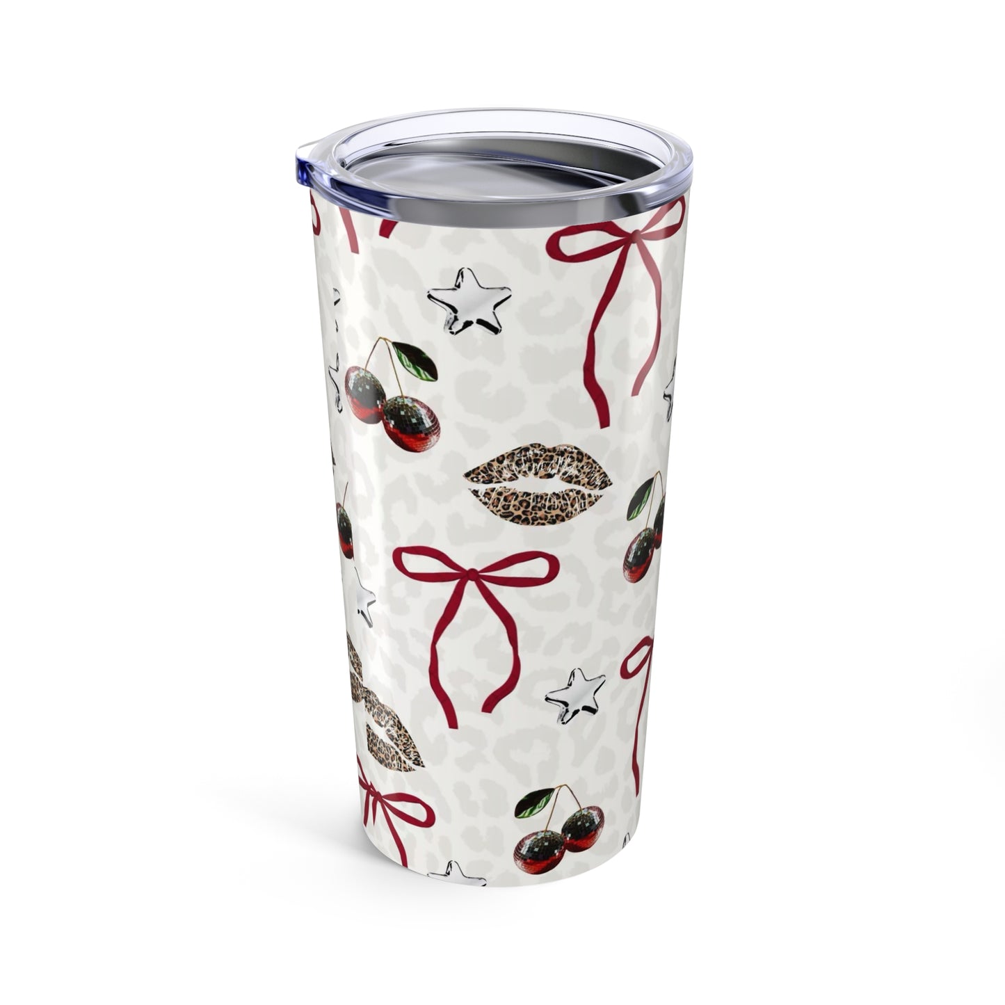 20oz Cherry Kiss Tumbler – Retro Bows & Leopard Lips Travel Cup