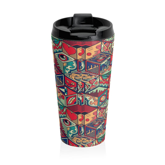 Colorful Geometric Pattern Stainless Steel Travel Mug — Retro Pop Art Cubes
