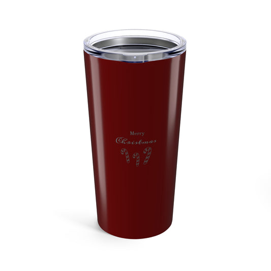 20oz Merry Christmas Candy Cane Tumbler — Red Holiday Insulated Travel Mug