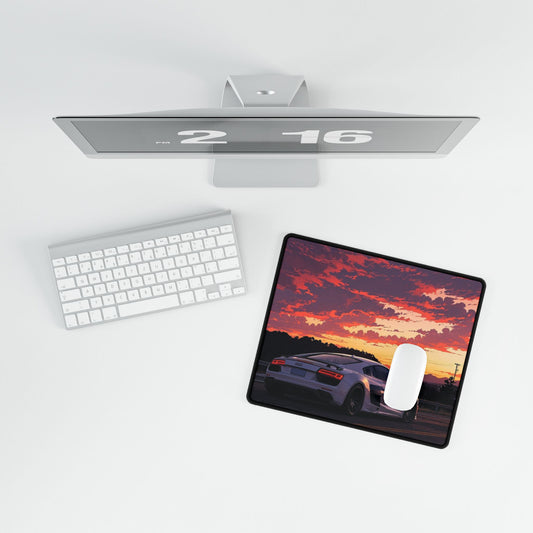 Sunset Supercar Desk Mat — Large Gaming/Work Mousepad with Scenic Car Print