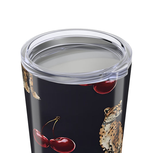 Cheetah & Cherry 20oz Tumbler — Insulated Travel Cup with Retro Animal Print