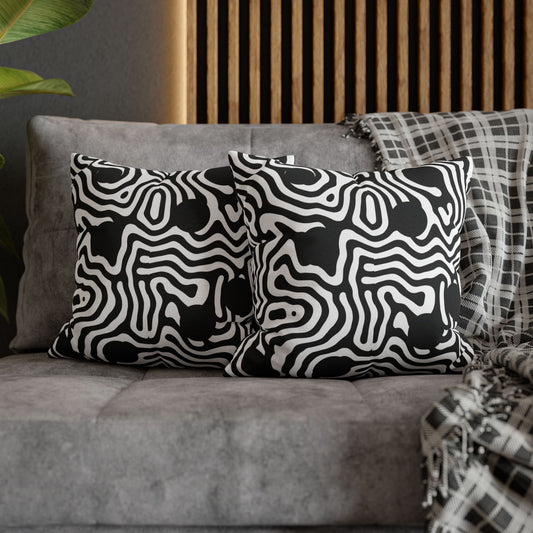 Abstract Black & White Swirl Pillowcase — Modern Geometric Throw Pillow Cover