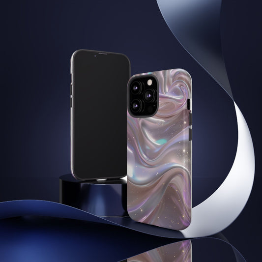 Iridescent Marble Tough Phone Case — Shimmery Swirl Protective Cover