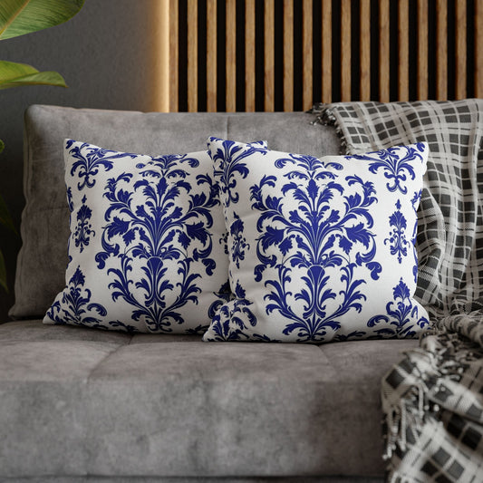Blue Damask Decorative Pillowcase — Elegant Baroque Throw Pillow Cover