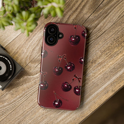 Cherry Pattern Phone Case — Retro Dark Red Cherry iPhone Cover