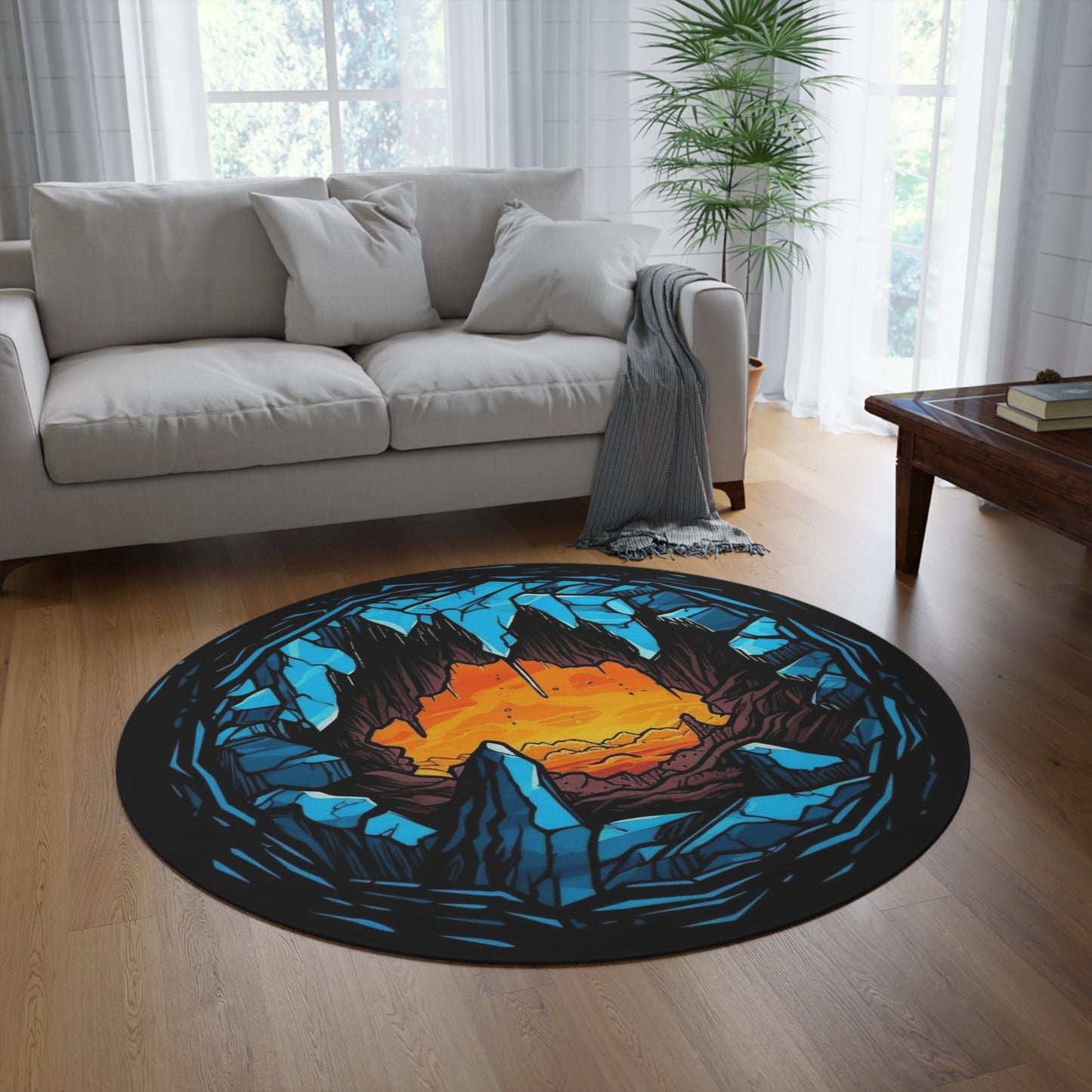 Cave Sunset Round Rug — Illustrated Horizon Circle Mat