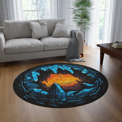Cave Sunset Round Rug — Illustrated Horizon Circle Mat