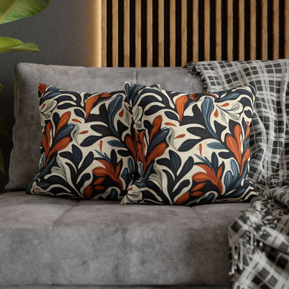 Abstract Floral Throw Pillowcase — Navy, Rust & Cream Decorative Pillow Cover