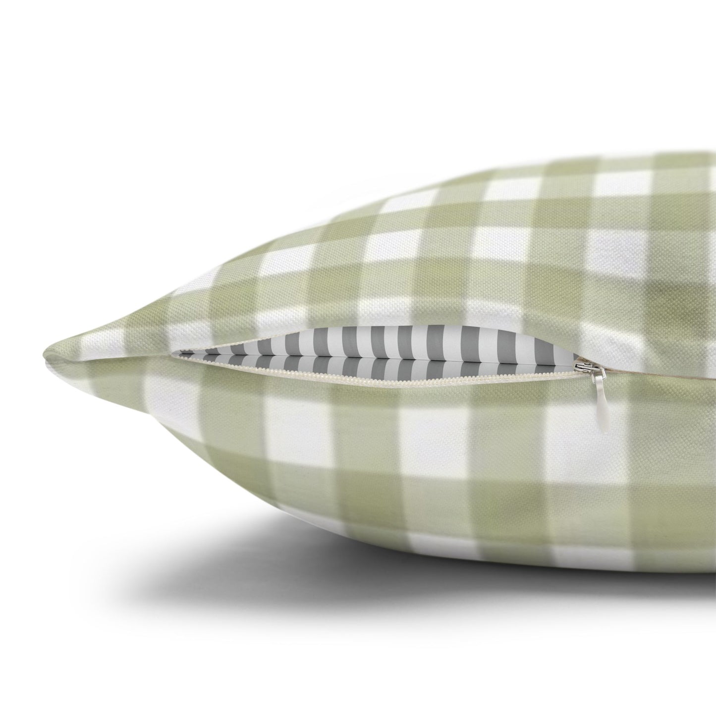 Christmas Throw Pillowcase — "’Tis the Season" Green Gingham with Red Bow