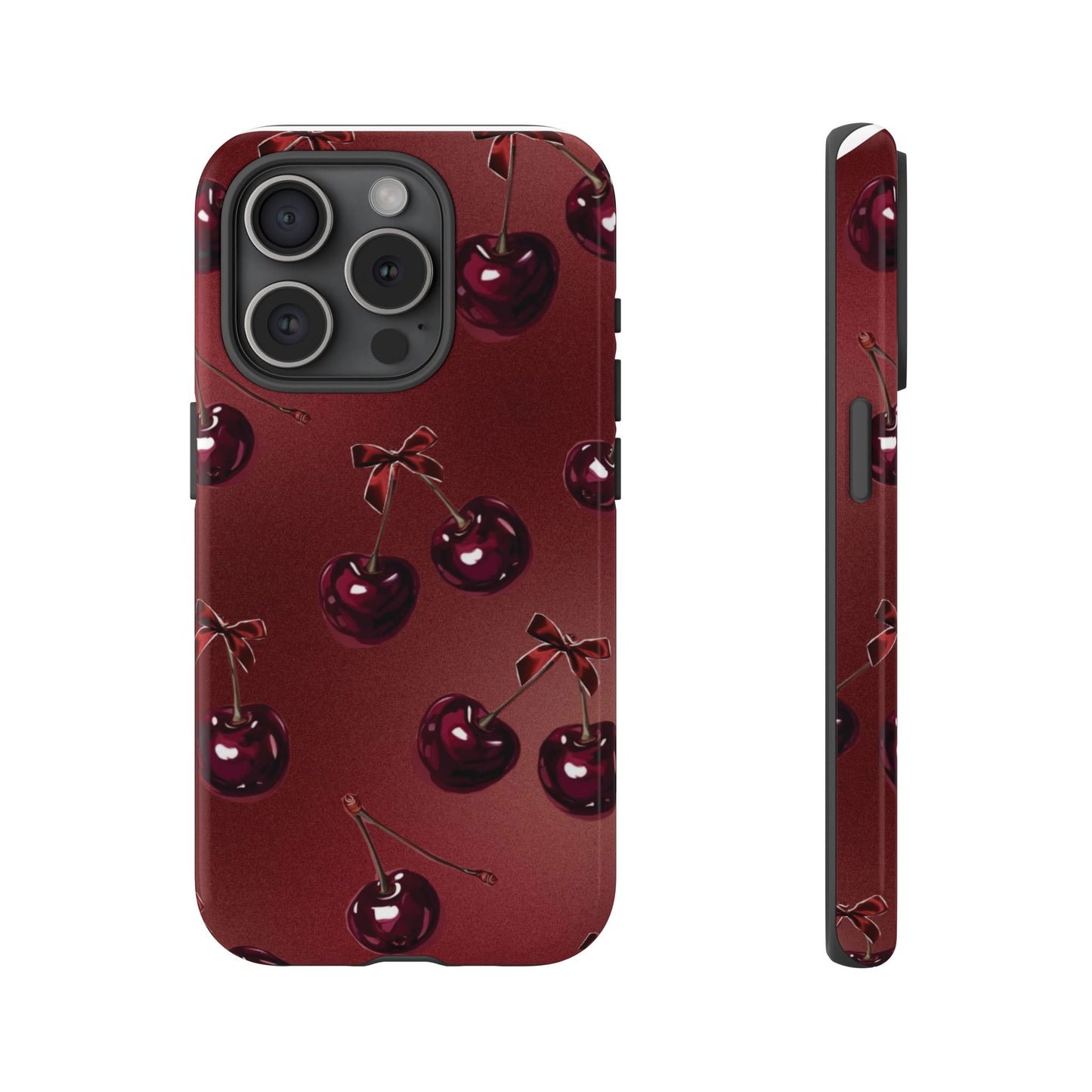 Cherry Pattern Phone Case — Retro Dark Red Cherry iPhone Cover
