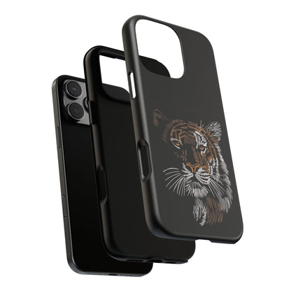 Tiger Face Phone Case — Protective Black Tough Case with Embroidered-Style Tiger Design