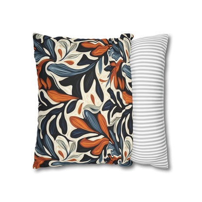 Abstract Floral Throw Pillowcase — Navy, Rust & Cream Decorative Pillow Cover
