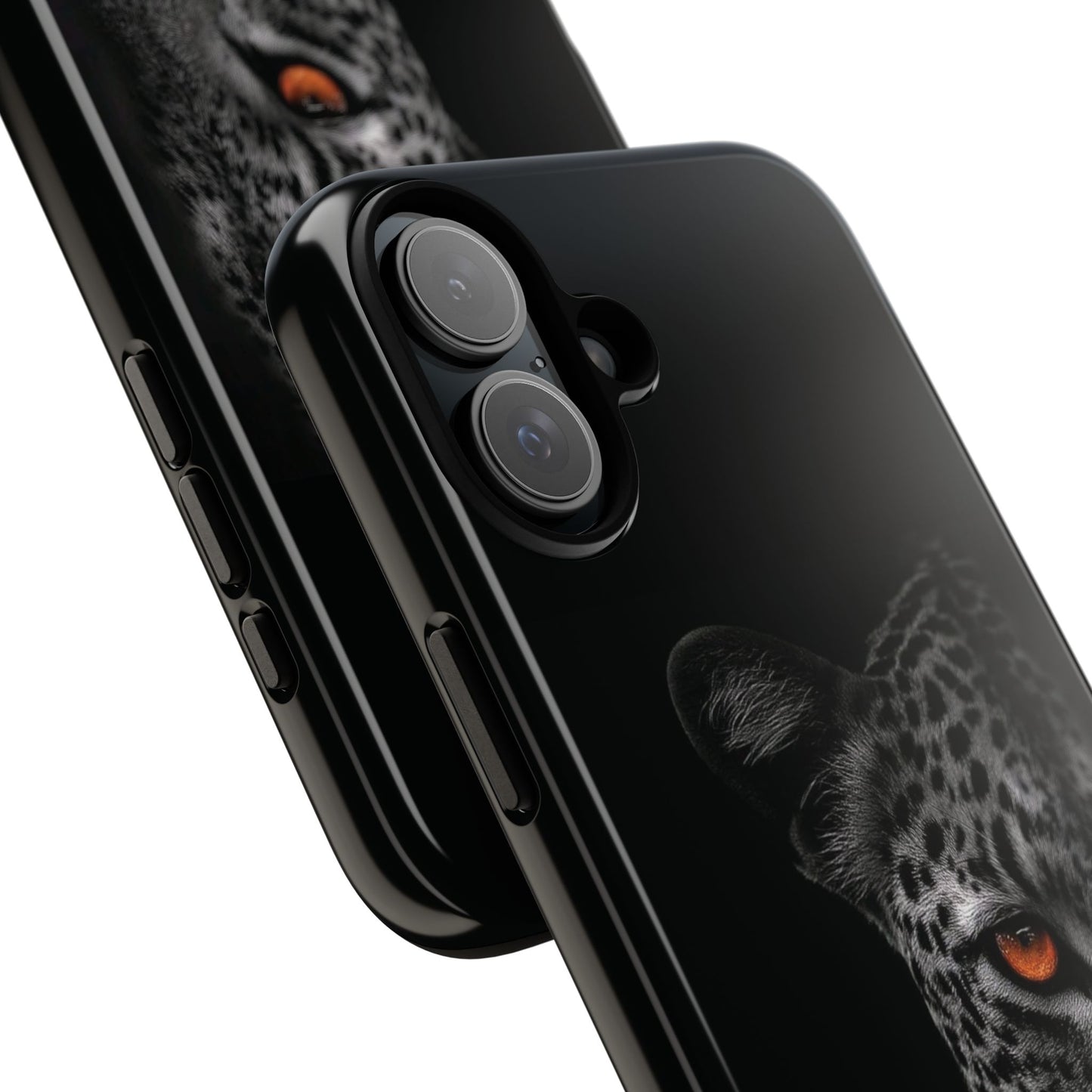 Leopard Gaze Phone Case — Black Protective iPhone Cover with Orange Eye