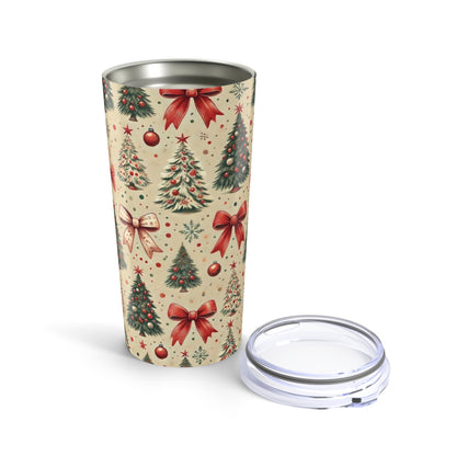 20oz Christmas Tumbler — Vintage Tree & Red Bow Holiday Travel Cup