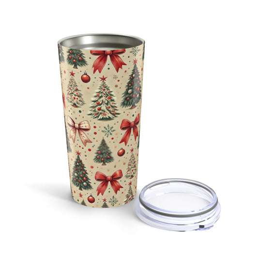 20oz Christmas Tumbler — Vintage Tree & Red Bow Holiday Travel Cup