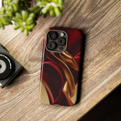 Protective Phone Case — Red & Gold Satin Swirl Design