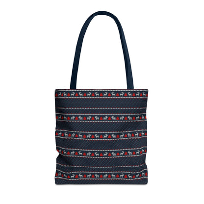 Holiday Reindeer Stripe Tote Bag — Festive Christmas Pattern Tote