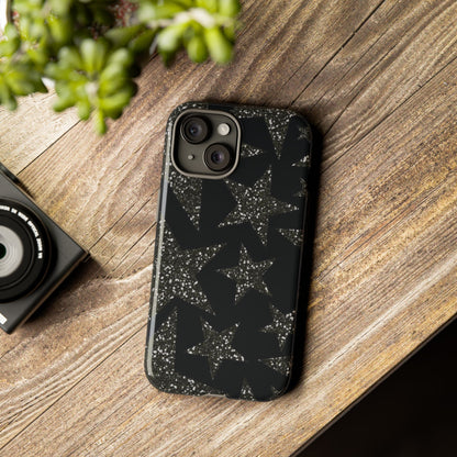 Glitter Star Tough Case — Black Sparkle Phone Case