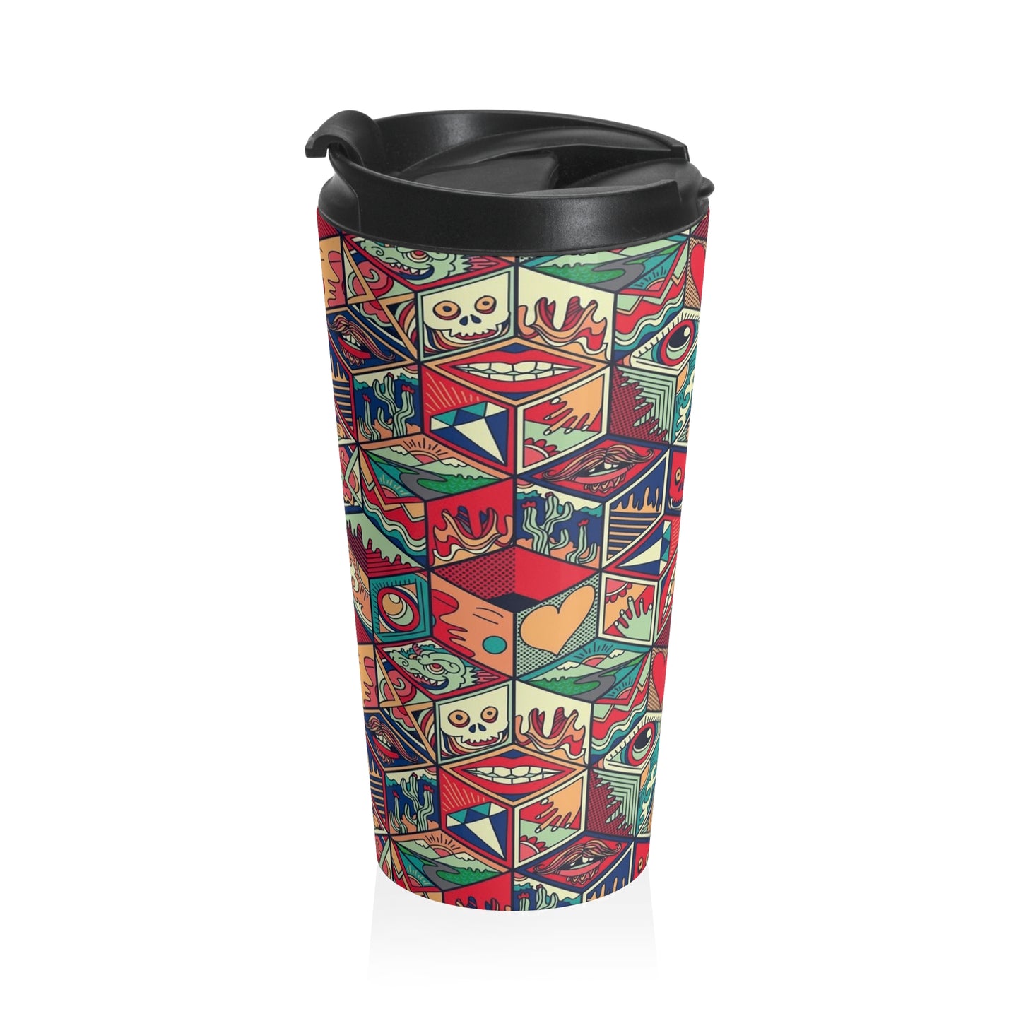 Colorful Geometric Pattern Stainless Steel Travel Mug — Retro Pop Art Cubes