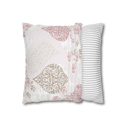 Floral Damask Decorative Pillowcase – Pink & Taupe Square Cushion Cover
