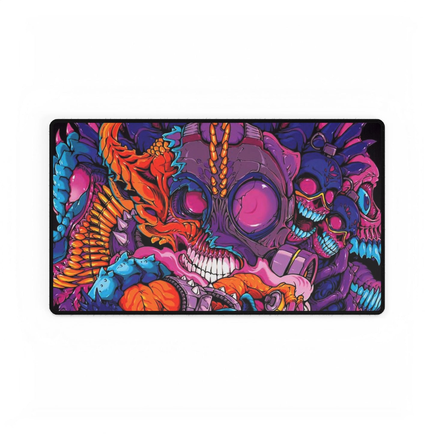 Neon Skull Chaos Large Gaming Desk Mat — Vibrant Skull Art Mouse Pad for PC & Office