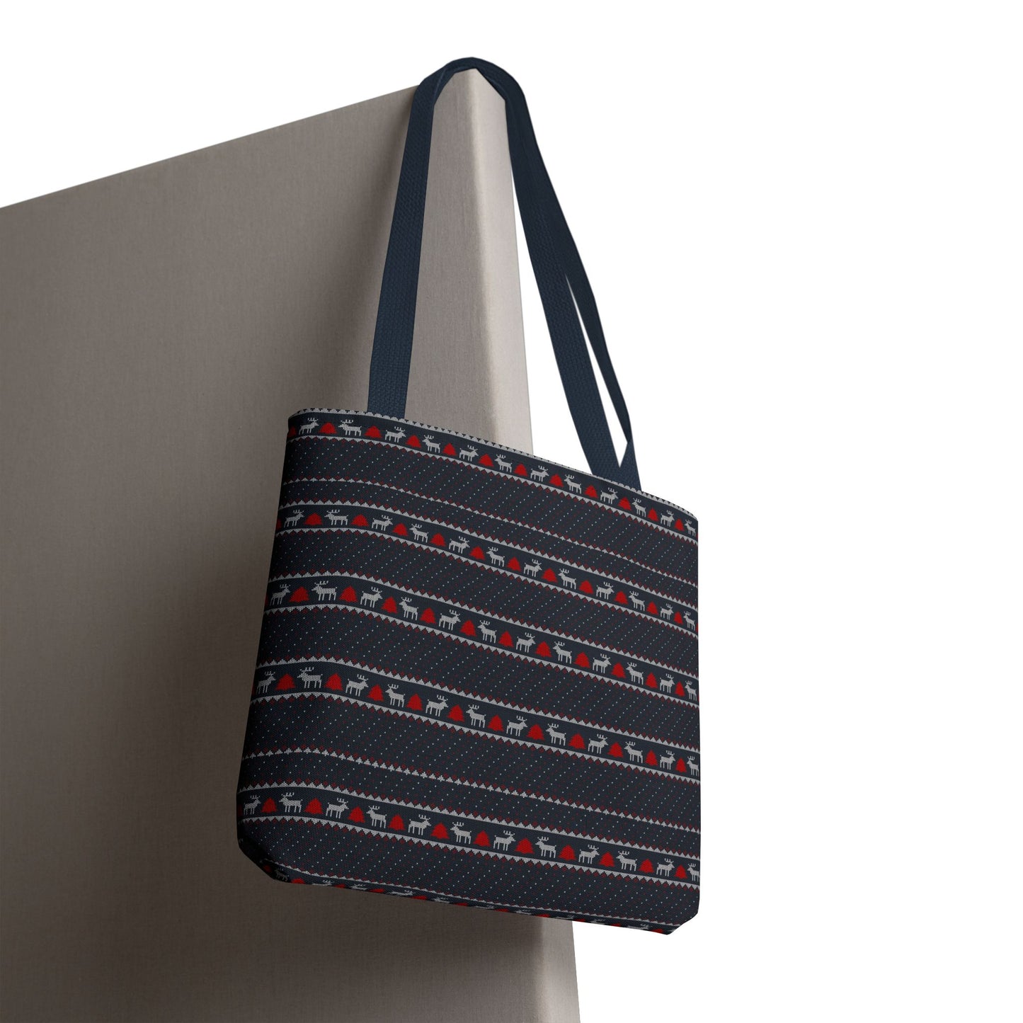 Holiday Reindeer Stripe Tote Bag — Festive Christmas Pattern Tote
