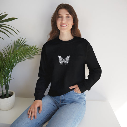 Butterfly Graphic Sweatshirt — Minimal Silver Butterfly Crewneck