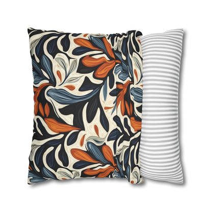 Abstract Floral Throw Pillowcase — Navy, Rust & Cream Decorative Pillow Cover