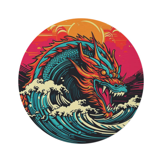 Dragon Wave Round Rug — Vibrant Ocean Dragon Boho Floor Mat