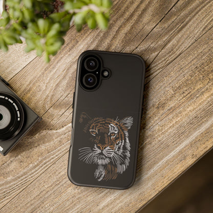 Tiger Face Phone Case — Protective Black Tough Case with Embroidered-Style Tiger Design