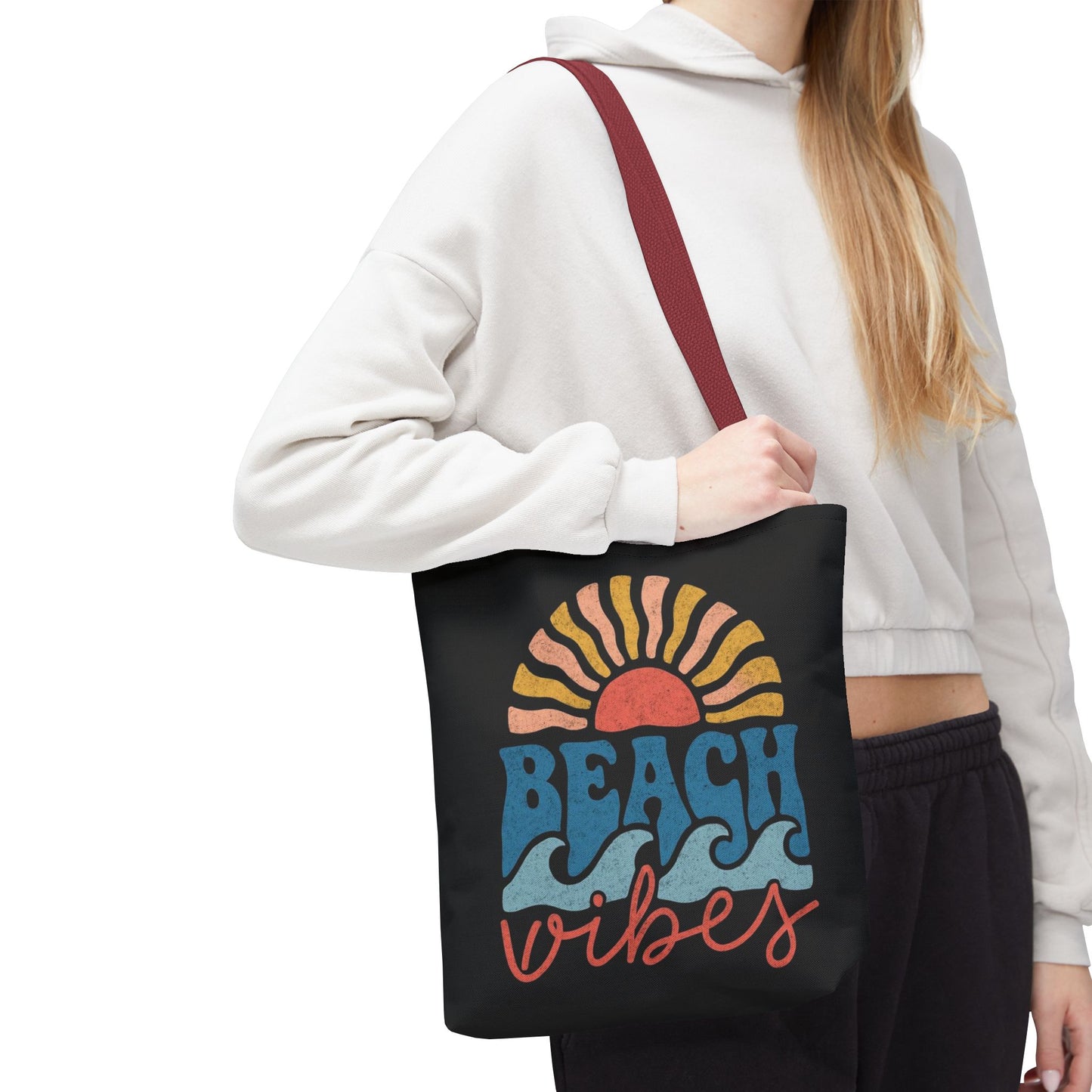 Beach Vibes Tote Bag — Retro Sunset Surf Waves Beach Tote