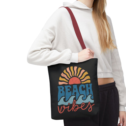 Beach Vibes Tote Bag — Retro Sunset Surf Waves Beach Tote