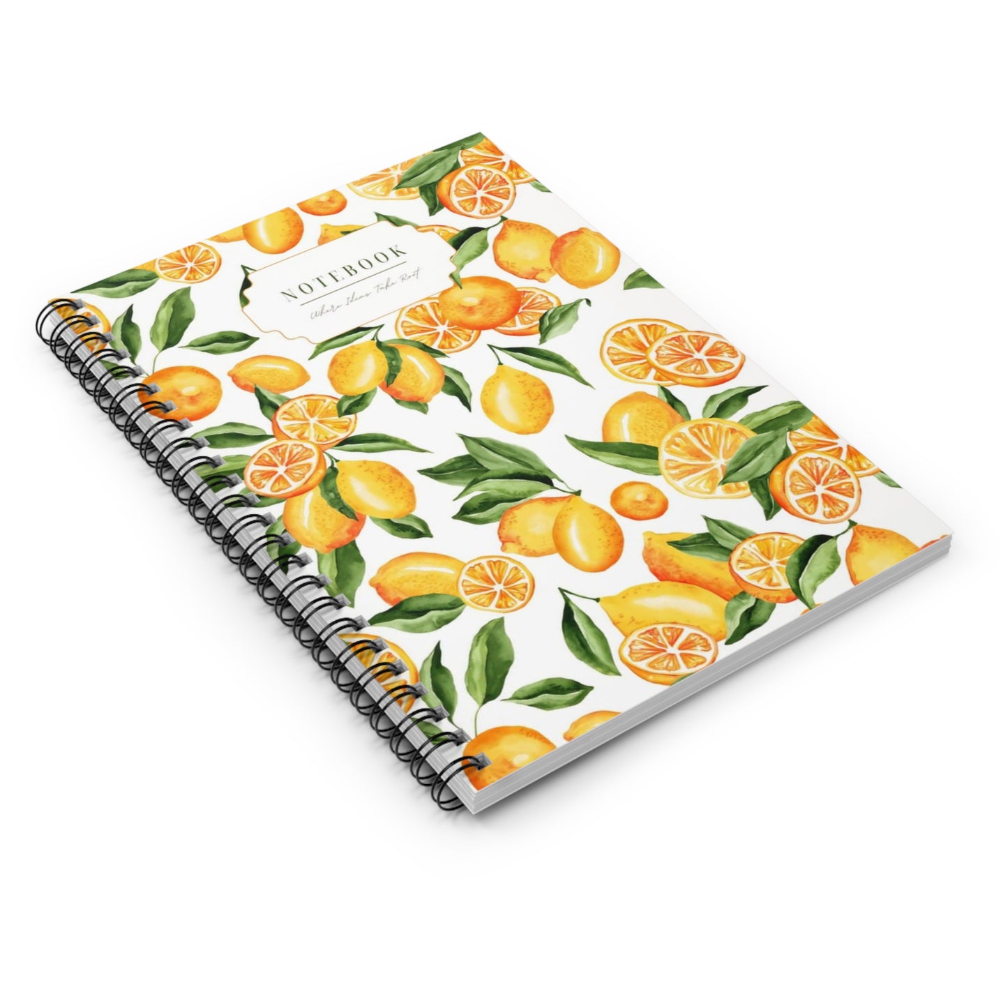 Lemon Citrus Spiral Notebook — Ruled Journal with Bright Fruit Pattern