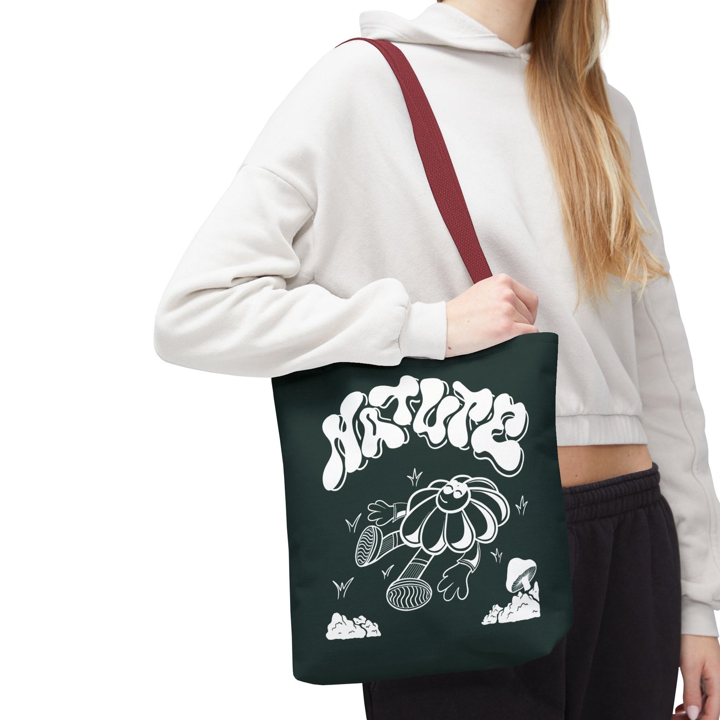 Nature Flower Tote Bag — Retro Smiling Daisy Graphic Tote