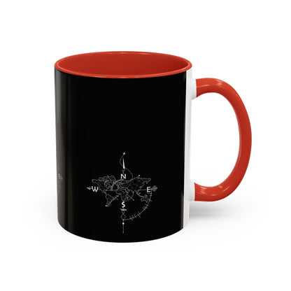 Compass World Map Coffee Mug — Black Accent Travel Mug for Explorers