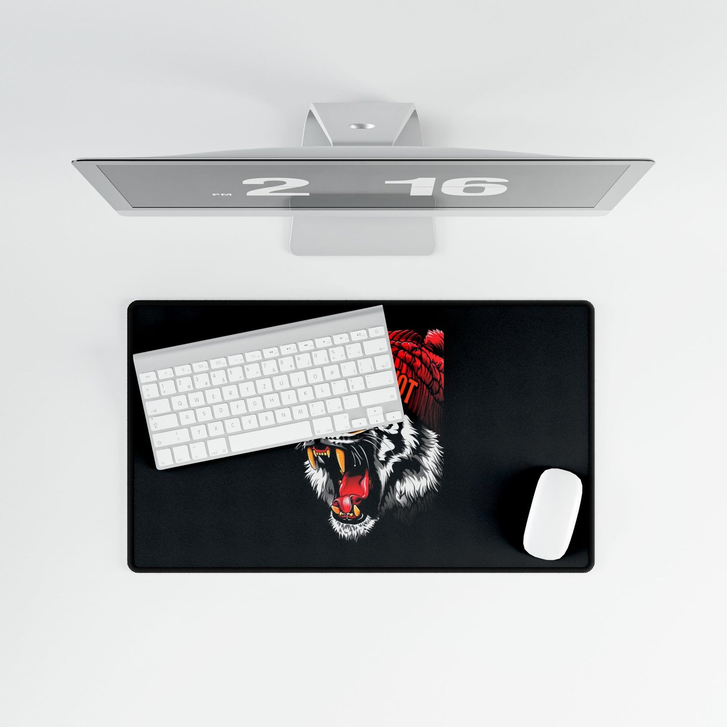 Tiger Head Desk Mat — Bold Roaring Tiger with 'Why Not' Beanie, Large Gaming/Office Mouse Pad