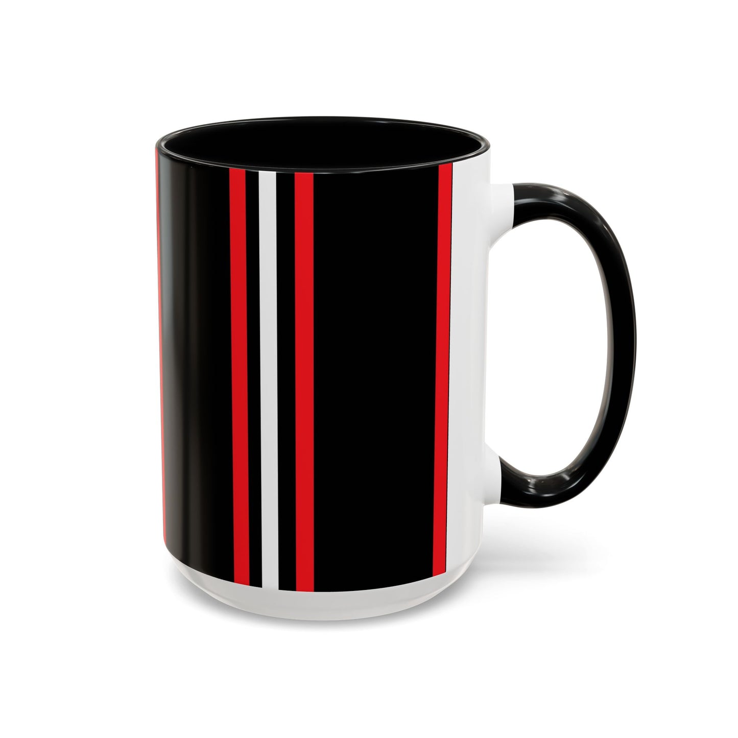 Black Accent Coffee Mug with Red & White Racing Stripes — 11/15oz