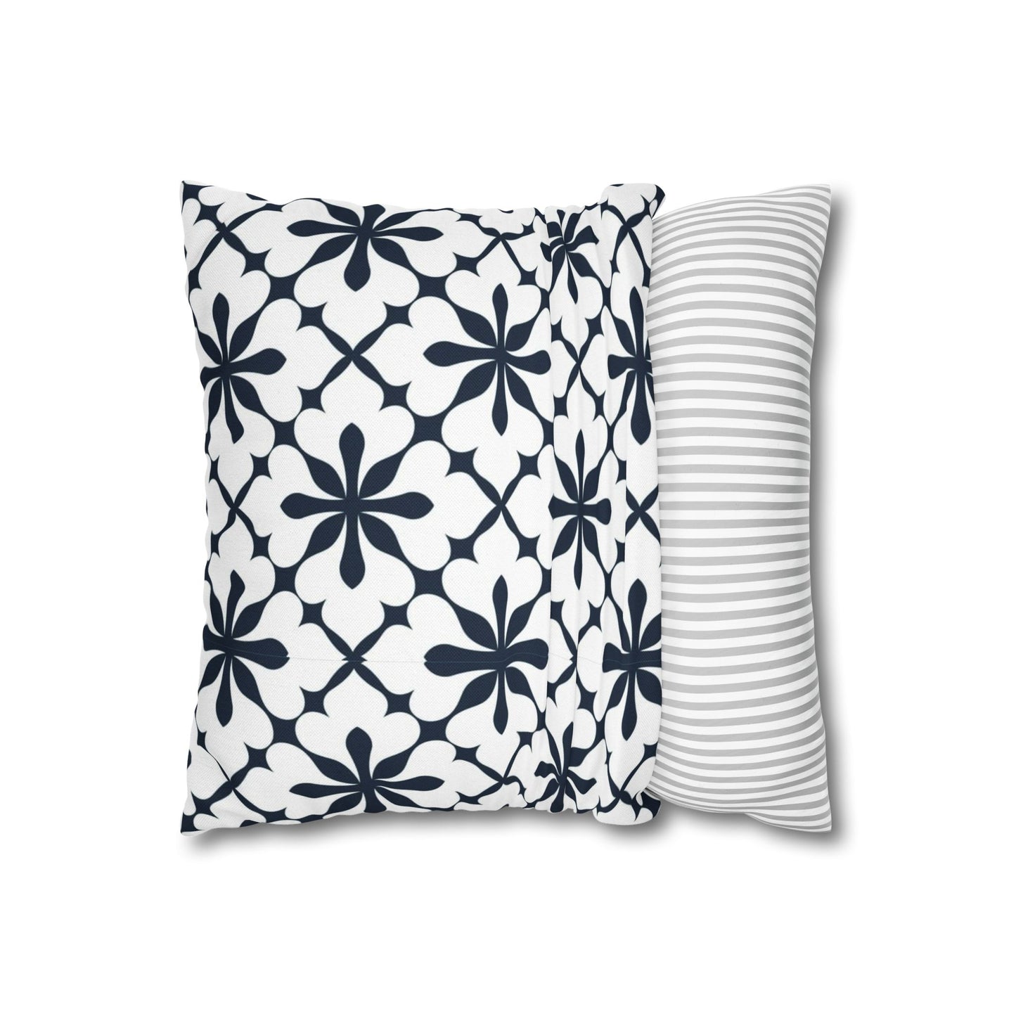 Decorative Square Pillow Cover — Navy Floral Tile Pattern