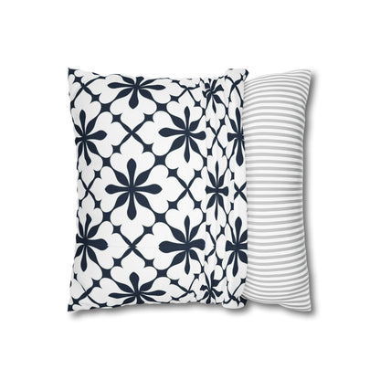 Decorative Square Pillow Cover — Navy Floral Tile Pattern