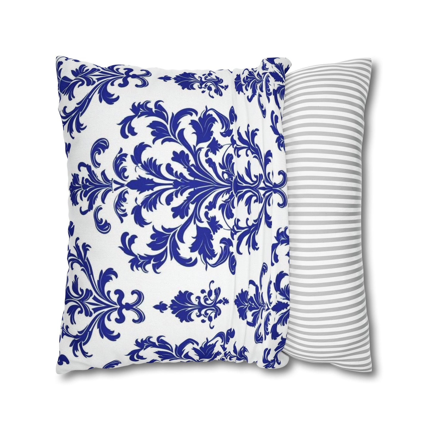 Blue Damask Decorative Pillowcase — Elegant Baroque Throw Pillow Cover
