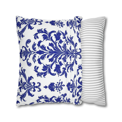 Blue Damask Decorative Pillowcase — Elegant Baroque Throw Pillow Cover