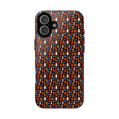 Geometric Retro Mosaic Tough Phone Case — Durable Colorful Protective Cover