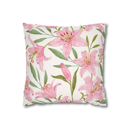 Floral Lily Pillowcase — Pink Watercolor Botanical Square Pillow Cover