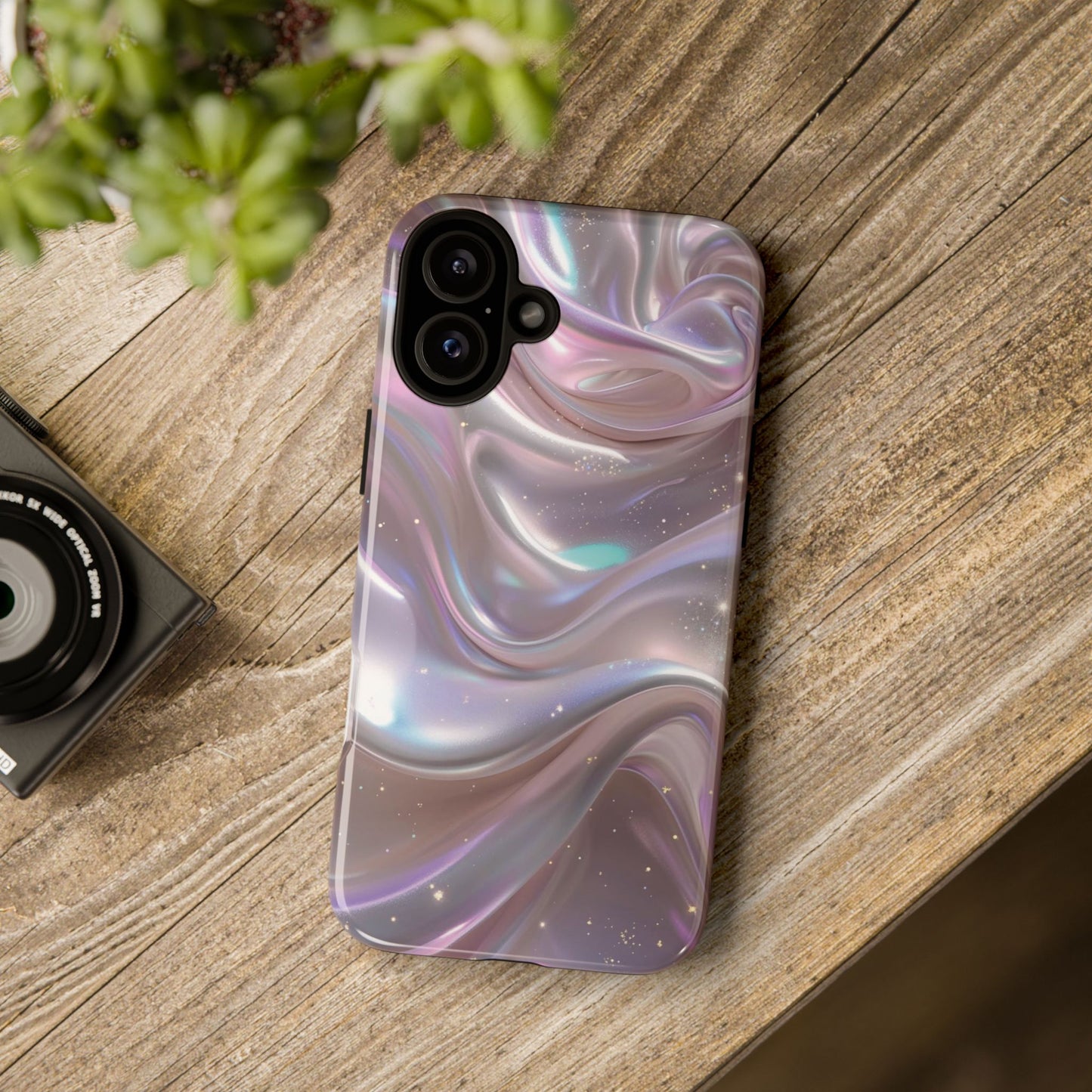 Iridescent Marble Tough Phone Case — Shimmery Swirl Protective Cover