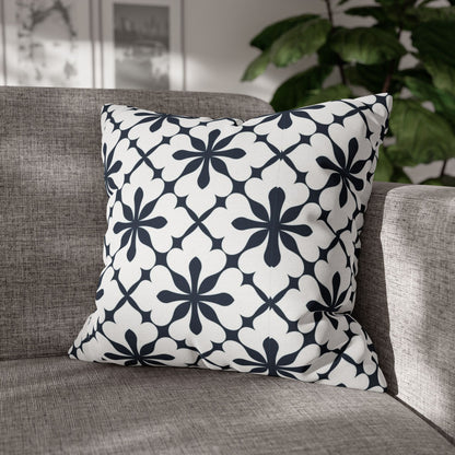 Decorative Square Pillow Cover — Navy Floral Tile Pattern