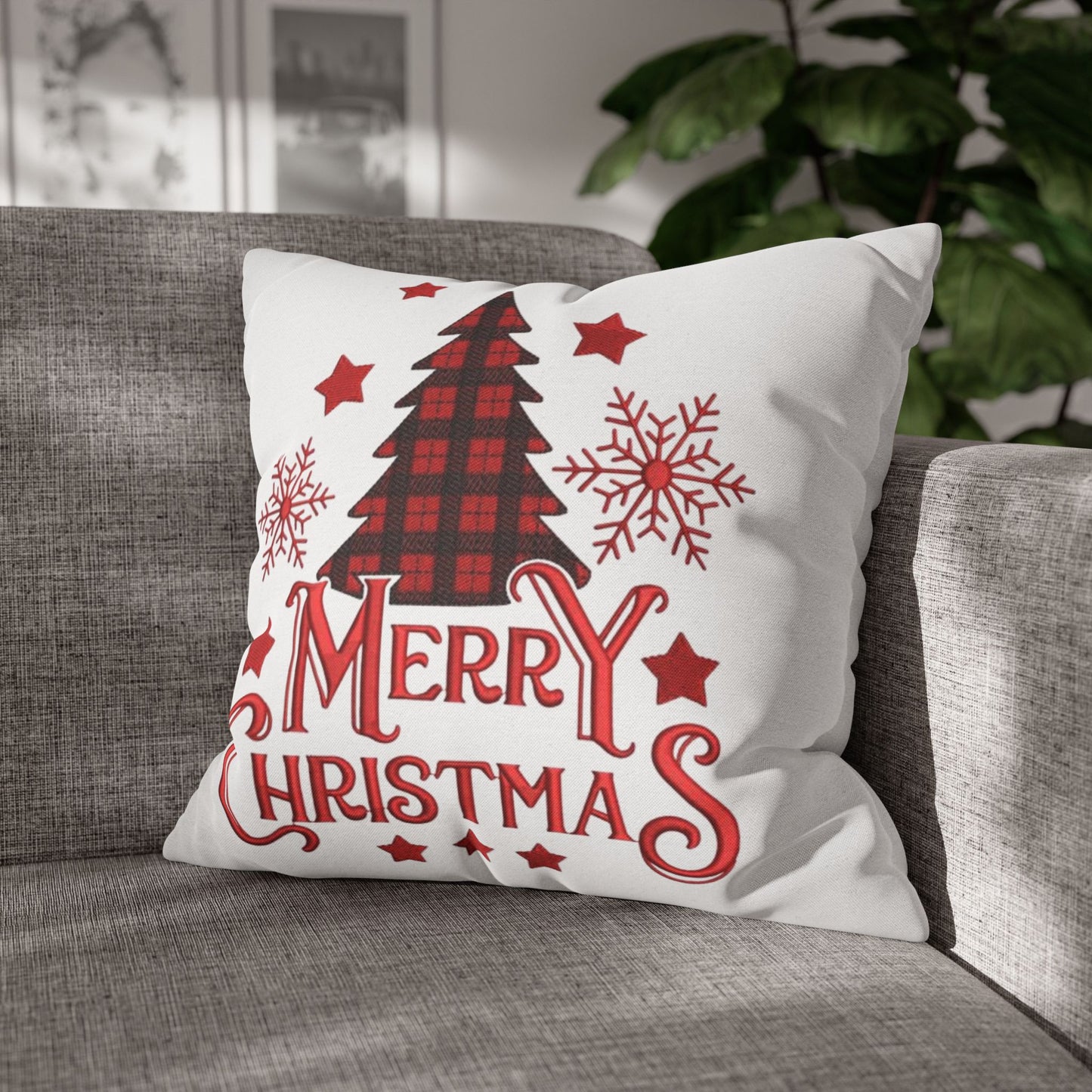 Christmas Plaid Tree Pillowcase — Merry Christmas Decorative Throw Pillow Cover